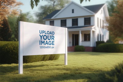 AI-Generated Mockup Featuring a Horizontal Yard Sign Placed in Front of a House