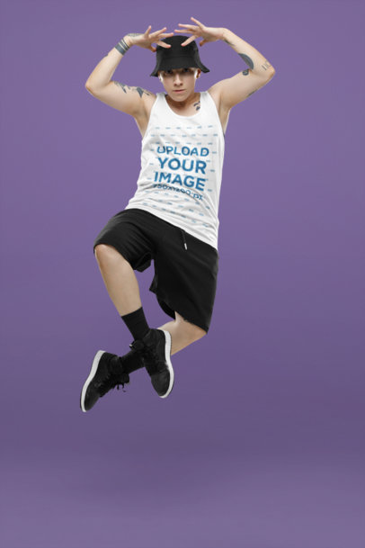 Bella Canvas Tank Top Mockup of a Female Breakdancer with Arm Tattoos