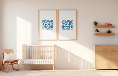 AI-Generated Mockup Featuring Two Art Prints in a Nursery Room
