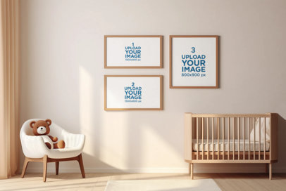 AI-Created Mockup of an Art Print Placed on a Baby's Bedroom