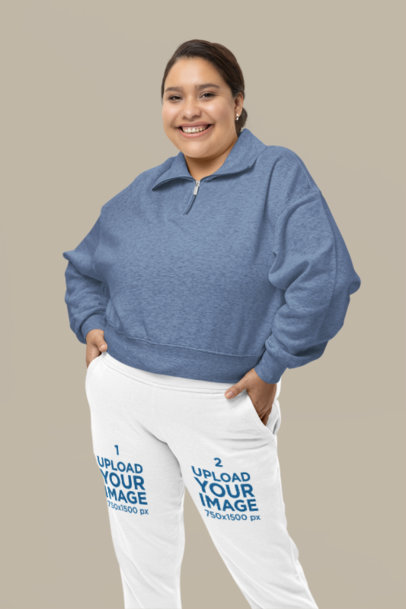 Cotton Heritage Sweatpants Mockup of a Smiling Woman Posing in a Studio