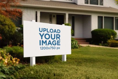 AI-Generated Mockup Featuring a Sign Placed on a Home's Front Yard