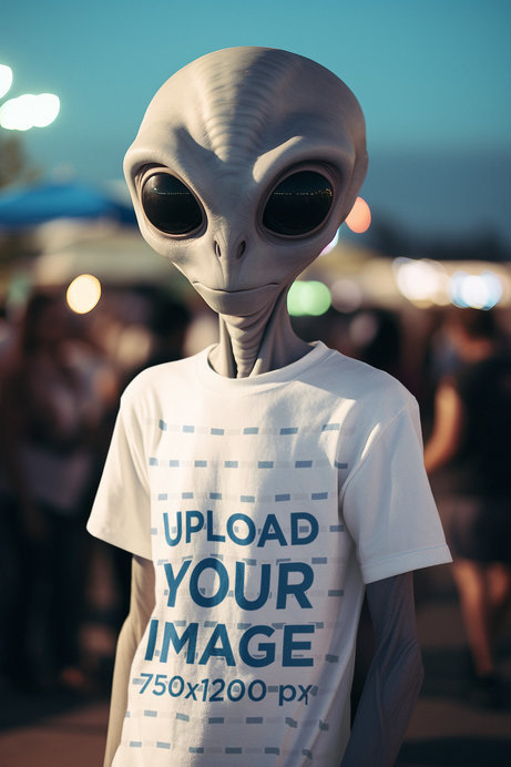 Round-Neck Tee Mockup Featuring an AI-Generated Alien 