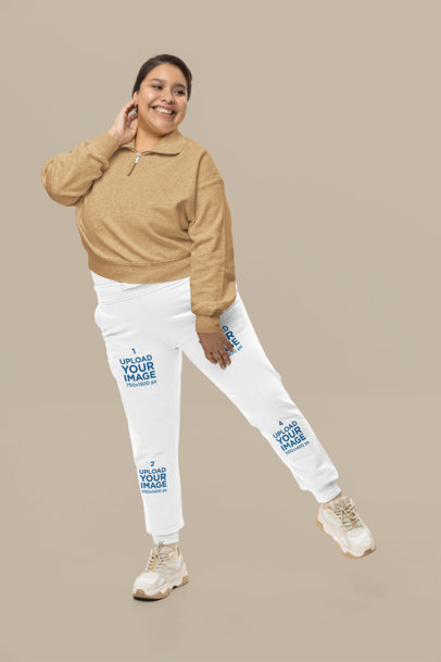 Cotton Heritage Sweatpants Mockup of a Joyful Woman Posing Against a Customizable Background