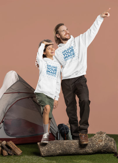 Placeit - Pullover Hoodie Mockup of a Father and His Son in