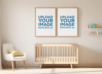 Mockup of Two Art Prints Placed on an AI-Generated Nursery Room