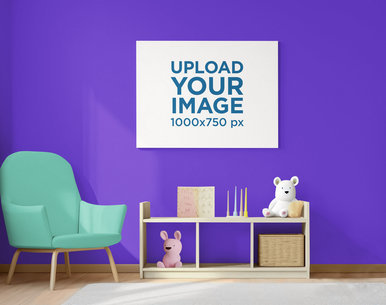 AI-Generated Mockup Featuring an Art Print Placed on a Room Decorated for Little Children