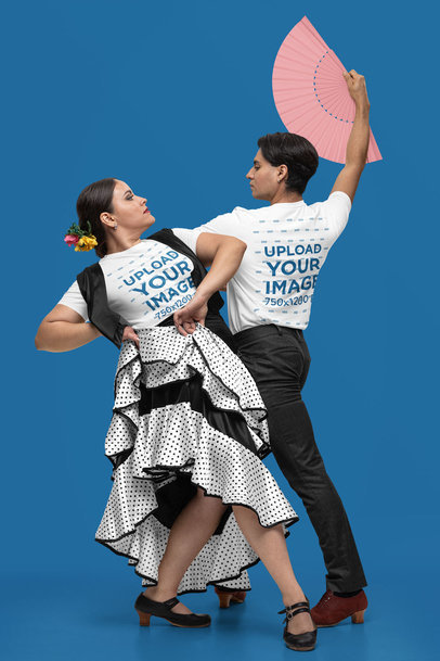 Bella Canvas T-Shirt Mockup of a Man and a Woman Dancing Flamenco