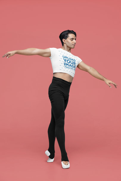 Bella Canvas Crop Top Mockup Featuring a Man Dancing Ballet in a Studio