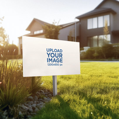 AI-Generated Mockup of a Yard Sign Placed in Front of a Two-Floor House