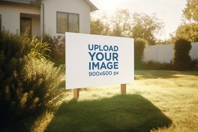AI-Generated Mockup of a Yard Sign for Real Estate Placed on a Home Garden