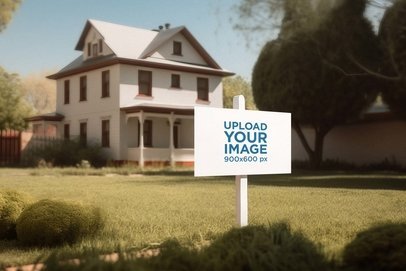 AI-Generated Mockup of a Real Estate Sign Featuring a Nice White House