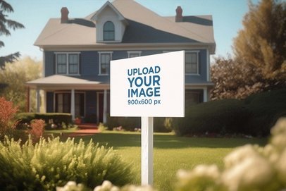 AI-Generated Mockup of a Horizontal Real Estate Sign Placed in a House's Lawn