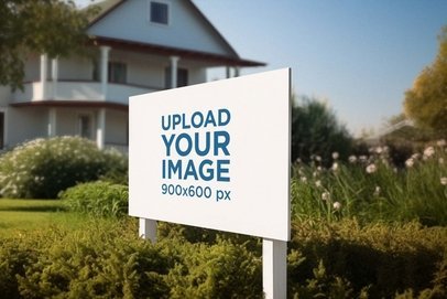 AI-Generated Mockup Featuring a Sign Placed on a Nice House Yard