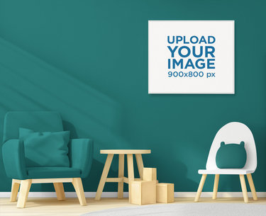 Mockup of an Art Print Placed in an AI-Generated Kids' Room