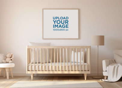 AI-Generated Mockup of an Art Print Placed on a Minimalistic Baby's Room