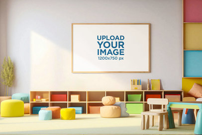AI-Generated Mockup Featuring an Art Print Placed on a Kids' Classroom
