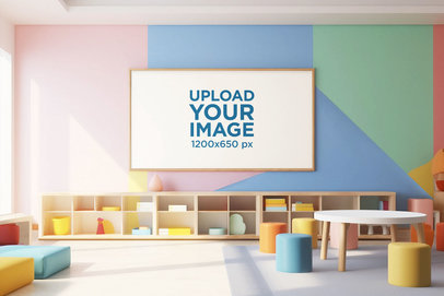 AI-Created Mockup of an Art Print Placed on a Children's Playroom