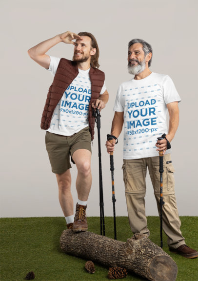 Bella Canvas Tee Mockup of a Man and His Father Posing in a Camping-Decorated Setting