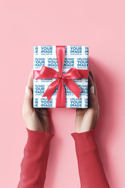 Wrapping Paper Mockup of an AI-Generated Woman With a Present m35514