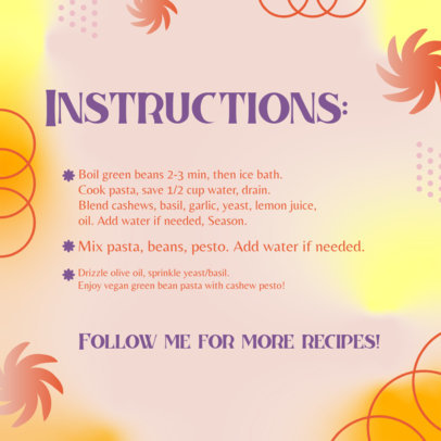 Instagram Post Template Featuring Meal Prep Steps for a Green Bean Pasta