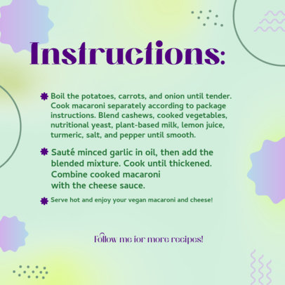 Instagram Post Generator with Simple Instructions to Prepare Vegan Mac and Cheese