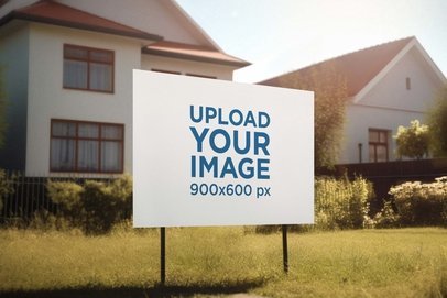 AI-Generated Mockup Featuring a Real Estate Sign Placed on a Home's Front Lawn