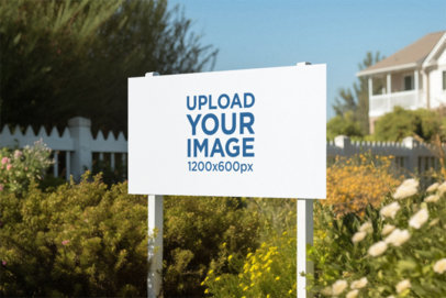 AI-Generated Mockup of a Yard Sign Placed on a Garden