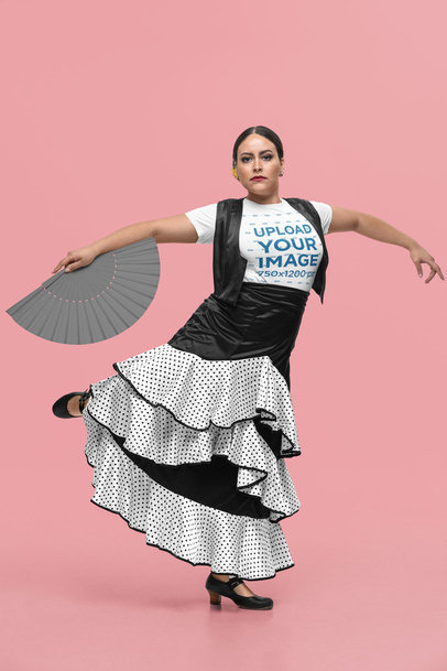 Bella Canvas Crewneck Tee Mockup Featuring a Flamenco Dancer with a Hand Fan m33936