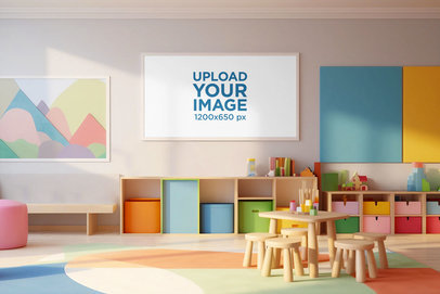 AI-Generated Mockup Featuring an Art Print Placed on a Children's Play Centre m35379