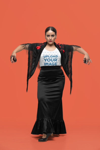 Tank Top Mockup Featuring a Serious Woman Dancing Flamenco in a Studio m33928