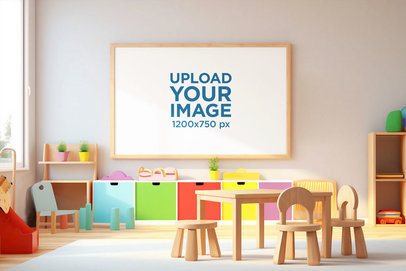 Mockup of an Art Print Placed in a Classroom for Little Kids