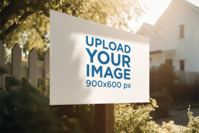 AI-Generated Mockup of a Sign Placed in Front of a House Fence m35088