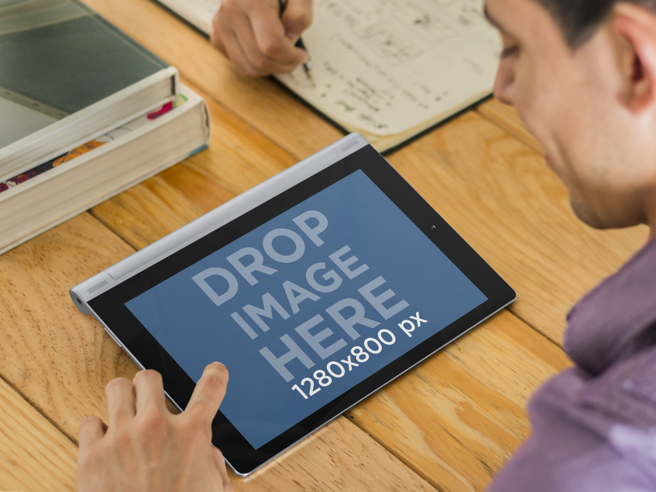 Lenovo Tablet Template Featuring a Young Man Working at a Creative Office