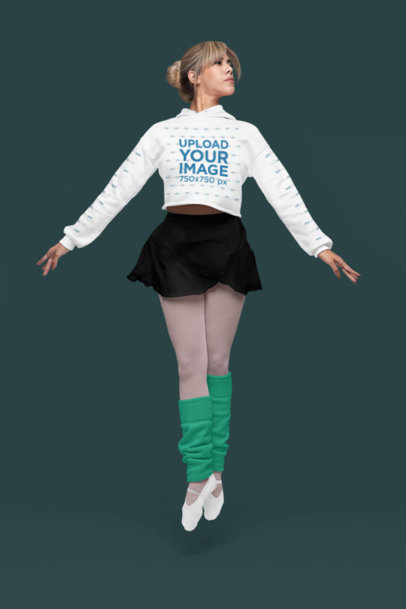 Crop Top Hoodie Mockup of a Woman Dancing Ballet Against a Customizable Background