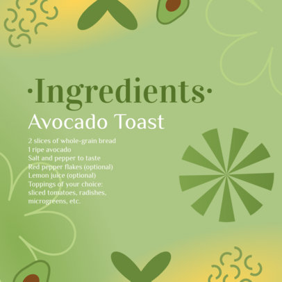 Instagram Post Template Featuring Listed Ingredients for an Avocado Toast 5900g