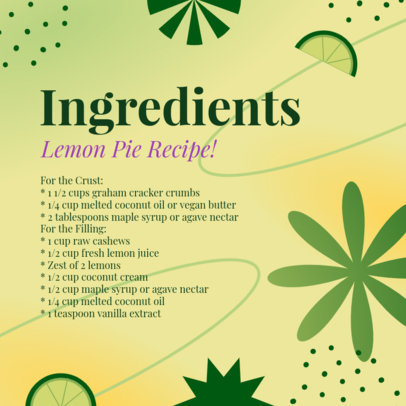 Instagram Post Template Featuring a List of Ingredients for a Lemon Pie 5900j