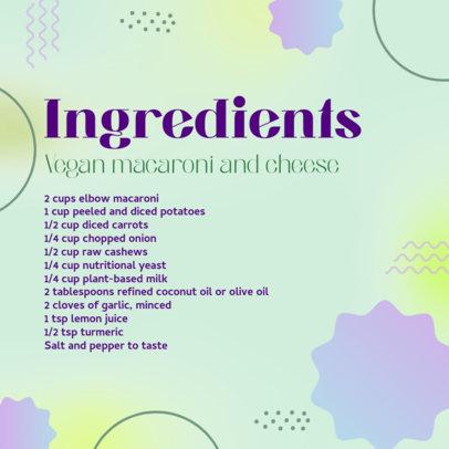 Instagram Post Generator Featuring a List of Ingredients for a Vegan Macaroni and Cheese 5900l