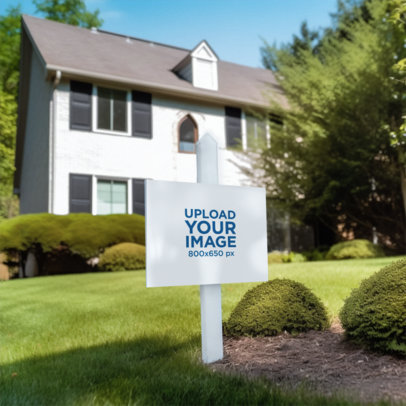 AI-Generated Mockup Featuring a Real Estate Sign Placed on a Home's Front Yard