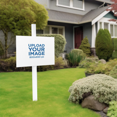 Real State-Themed Mockup Featuring a Yard Sign Placed Outside a House m35156
