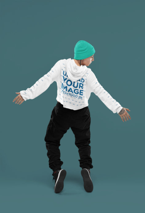 Back-View Crop Top Hoodie Mockup of a Woman with Tattoos Dancing in a Studio