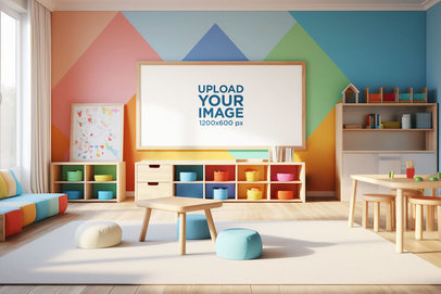 Mockup of an AI-Generated Art Print Placed on a Kids' Playroom