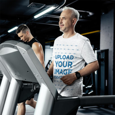 Heathered T-Shirt Mockup of a Man Running on a Gym's Treadmill m15342 r-el2