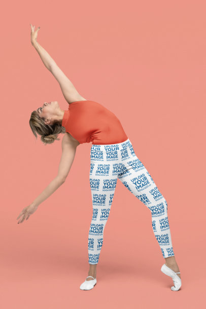 Sublimated Leggings Mockup Featuring a Woman Dancing Ballet in a Studio