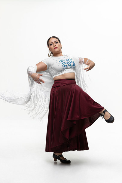 Bella Canvas Crop Top Mockup of a Serious Woman Dancing Flamenco in a Studio
