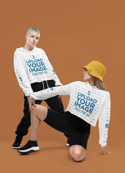 Crop Top Hoodie Mockup of Two Women Dancing in a Studio
