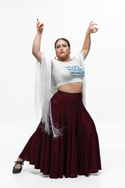 Bella Canvas Crop Top Mockup of a Serious Woman Dancing Flamenco Against a White Background