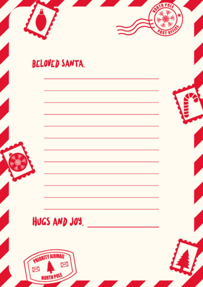 Printable Worksheet Design Template With Xmas-Themed Graphics for a Santa Letter