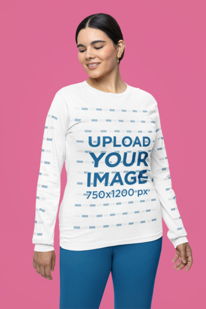 Mockup of a Woman Wearing a Bella Canvas T-Shirt with Customizable Sleeves