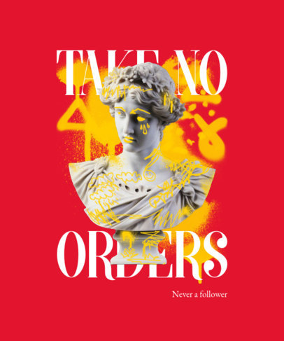 T-Shirt Design Creator Featuring an Illustrated Statue Bust with a Contemporary Quote
